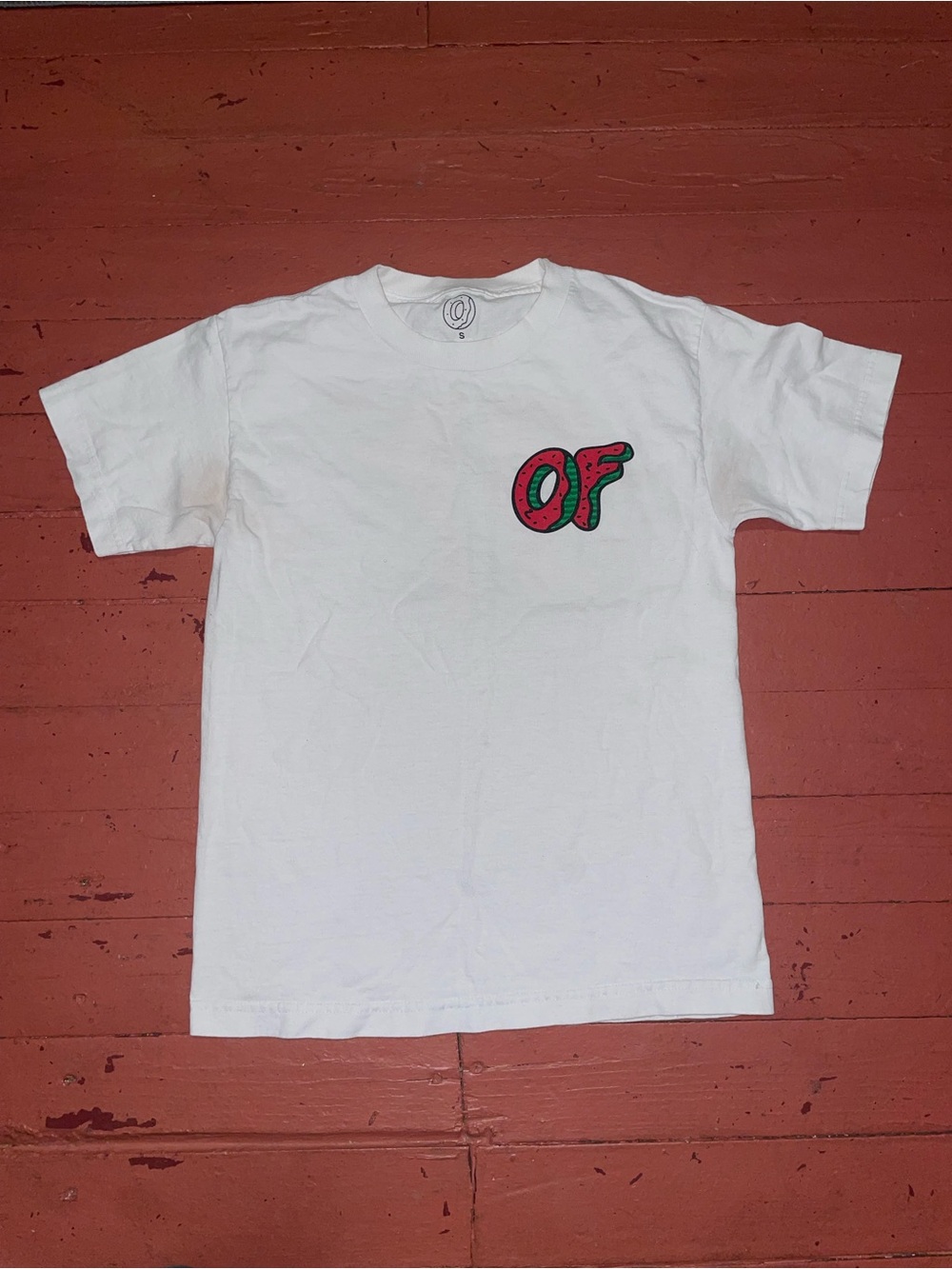 Odd Future White Tee with Pink & Green OF Watermelon Logo